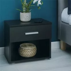 CARO-Möbel Nachttisch MARY Schwarz Mit Schublade -Möbelgeschäft 13607 1 N1 1
