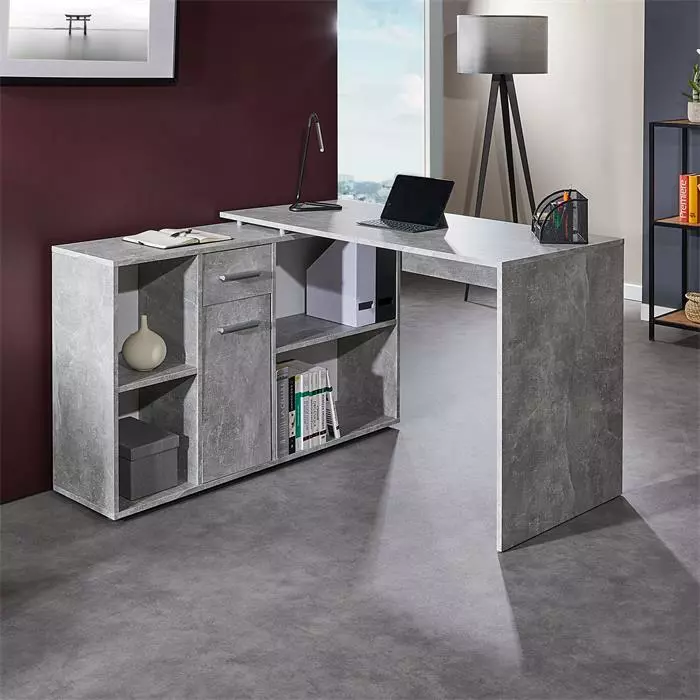 CARO-Möbel Eckschreibtisch DIEGO Mit Regal In Betonoptik 4 CARO-Möbel Eckschreibtisch DIEGO Mit Regal In Betonoptik – Bild 2