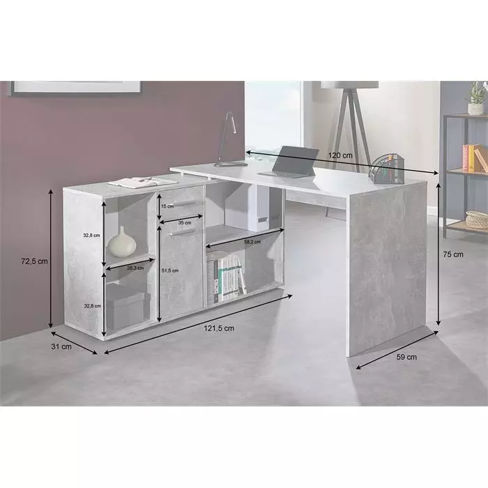 IDIMEX Eckschreibtisch CARMEN Mit Regalteil, Betonoptik 7 IDIMEX Eckschreibtisch CARMEN Mit Regalteil, Betonoptik – Bild 5