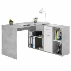 CARO-Möbel Eckschreibtisch DIEGO Mit Regal In Betonoptik/weiß