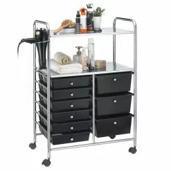 IDIMEX Badezimmerwagen MARITA Friseurwagen Mit 9 Schubladen, Schwarz