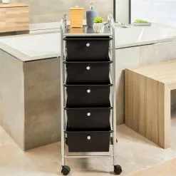 IDIMEX Rollcontainer GINA Mit 5 Schubladen In Chrom/schwarz -Möbelgeschäft 16068 A0 2N