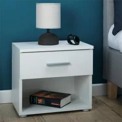 CARO-Möbel Nachttisch MARY Weiß Mit Schublade -Möbelgeschäft 51128 1 N1