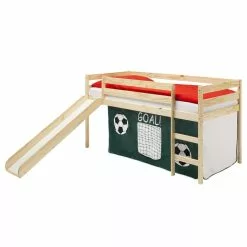 IDIMEX Hochbett Mit Rutsche BENNY Natur, Vorhang Fußball
