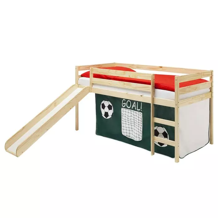 IDIMEX Hochbett Mit Rutsche BENNY Natur, Vorhang Fußball 3 IDIMEX Hochbett Mit Rutsche BENNY Natur, Vorhang Fußball