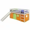 IDIMEX Hochbett Mit Rutsche BENNY Weiß, Vorhang Orange/grün -Möbelgeschäft 70151 0 N1