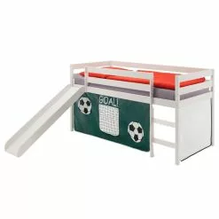 IDIMEX Hochbett Mit Rutsche BENNY Weiß, Vorhang Fußball