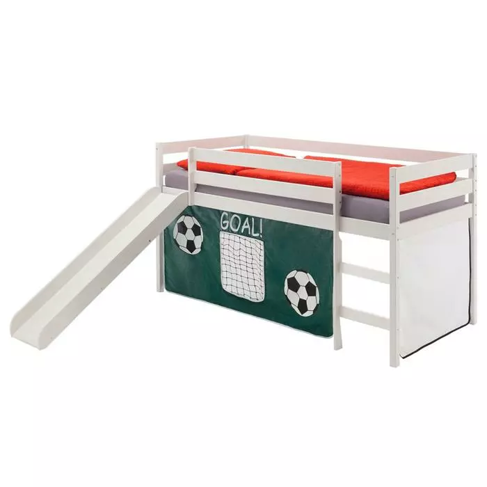 IDIMEX Hochbett Mit Rutsche BENNY Weiß, Vorhang Fußball 3 IDIMEX Hochbett Mit Rutsche BENNY Weiß, Vorhang Fußball