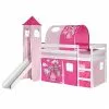IDIMEX Hochbett Mit Rutsche BENNY Weiß, Vorhang, Turm U. Tunnel PRINZESSIN Pink/rosa -Möbelgeschäft 70162 0