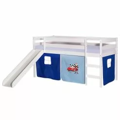 IDIMEX Hochbett Mit Rutsche BENNY Weiß, Vorhang AUTO