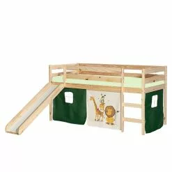 IDIMEX Hochbett Mit Rutsche BENNY Natur, Vorhang DSCHUNGEL