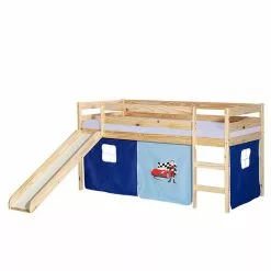 IDIMEX Hochbett Mit Rutsche BENNY Natur, Vorhang Auto