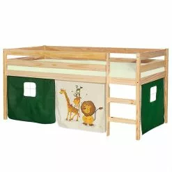 IDIMEX Hochbett ERIK Natur Mit Vorhang DSCHUNGEL