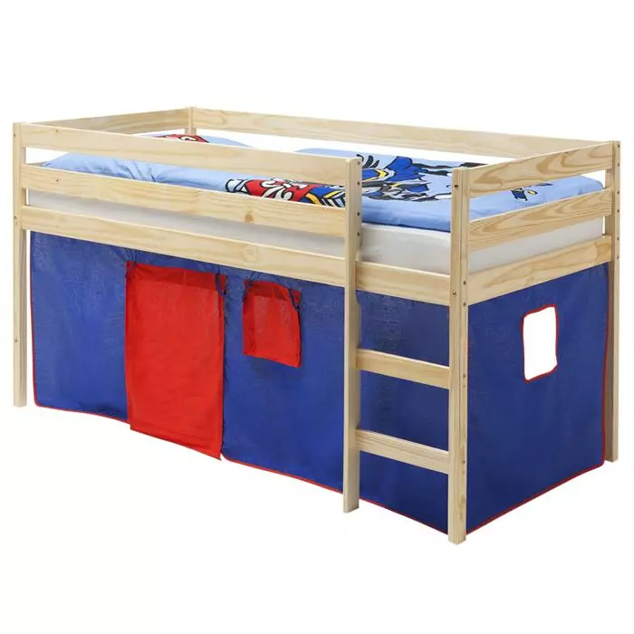 IDIMEX Hochbett ERIK Vorhang Blau/rot In Natur 4 IDIMEX Hochbett ERIK Vorhang Blau/rot In Natur – Bild 2