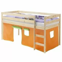 IDIMEX Hochbett ERIK Vorhang Orange/grün In Natur