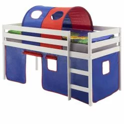 IDIMEX Hochbett ERIK Vorhang & Tunnel Blau/rot