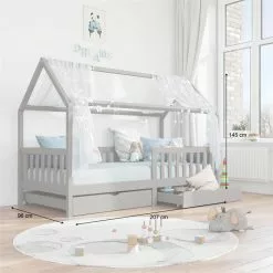 IDIMEX Hausbett NUNA In 90 X 200 Cm Aus Massiver Kiefer, Grau -Möbelgeschäft 71302 AC2