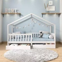 IDIMEX Hausbett ELEA In 90 X 200 Cm Aus Massiver Kiefer Mit Schubladen In Weiß -Möbelgeschäft 71331 AC1