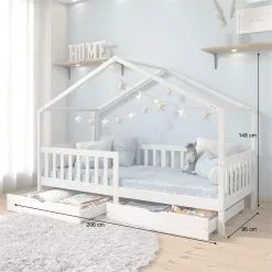 IDIMEX Hausbett ELEA In 90 X 200 Cm Aus Massiver Kiefer Mit Schubladen In Weiß -Möbelgeschäft 71331 AC2