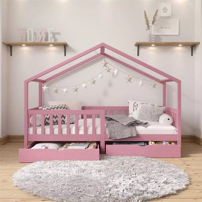 IDIMEX Hausbett ELEA In 90 X 200 Cm Aus Massiver Kiefer Mit Schubladen In Rosa 4 IDIMEX Hausbett ELEA In 90 X 200 Cm Aus Massiver Kiefer Mit Schubladen In Rosa – Bild 2