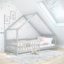 IDIMEX Hausbett CORA In 90 X 200 Cm Aus Massiver Kiefer Mit Rausfallschutz In Grau -Möbelgeschäft 71352 AC2