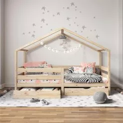 IDIMEX Hausbett ENA 90 X 200 Cm Mit Rausfallschutz Und Zwei Schubladen In Natur -Möbelgeschäft 71380 AC1