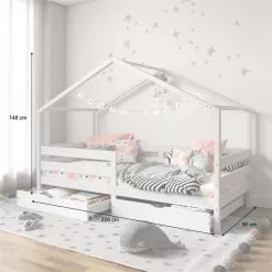 IDIMEX Hausbett ENA 90 X 200 Cm Mit Rausfallschutz Und Zwei Schubladen In Weiß -Möbelgeschäft 71381 AC2
