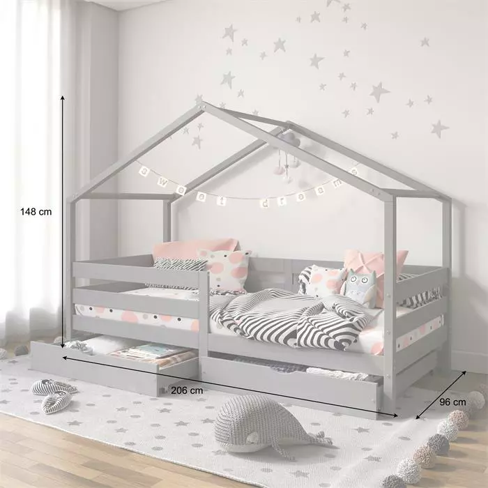 IDIMEX Hausbett ENA 90 X 200 Cm Mit Rausfallschutz Und Zwei Schubladen In Grau 5 IDIMEX Hausbett ENA 90 X 200 Cm Mit Rausfallschutz Und Zwei Schubladen In Grau – Bild 3