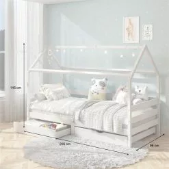 IDIMEX Hausbett CLIA In 90 X 200 Cm Aus Massiver Kiefer Mit 2 Schubladen In Weiß -Möbelgeschäft 71391 AC2