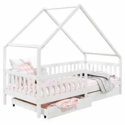 IDIMEX Hausbett ALVA In 90 X 200 Cm Aus Massiver Kiefer Mit Schubladen In Weiß