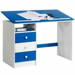 IDIMEX Kinderschreibtisch KEVIN Neigungsverstellbar Weiß/blau