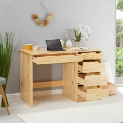 IDIMEX Schreibtisch HUGO In Kiefer Massiv In Natur Mit 5 Schubladen -Möbelgeschäft 7268 AC2