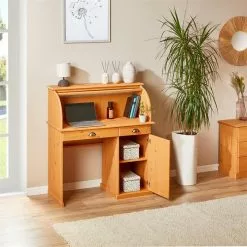 IDIMEX Sekretär TOM Mit 2 Schubladen, Rollladen Und 1 Tür Aus Massiver Kiefer Gebeizt -Möbelgeschäft 7276 AC2