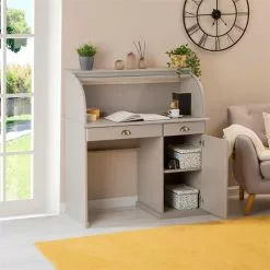 IDIMEX Sekretär TOM Mit 2 Schubladen, Rollladen Und 1 Tür Aus Massiver Kiefer In Grau -Möbelgeschäft 7277 AC2