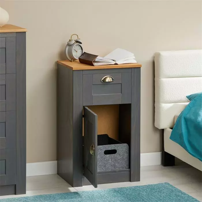 IDIMEX Nachttisch BOLTON Mit 1 Schublade, Kiefer In Anthrazit/braun 5 IDIMEX Nachttisch BOLTON Mit 1 Schublade, Kiefer In Anthrazit/braun – Bild 3