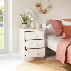 IDIMEX Nachttisch RONDO Mit 3 Schubladen, Kiefer In Weiß -Möbelgeschäft 8102 AC2