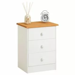 IDIMEX Nachttisch RONDO Mit 3 Schubladen, Kiefer In Weiß/braun