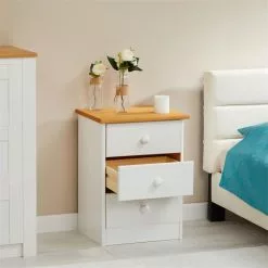 IDIMEX Nachttisch RONDO Mit 3 Schubladen, Kiefer In Weiß/braun -Möbelgeschäft 8110 AC2