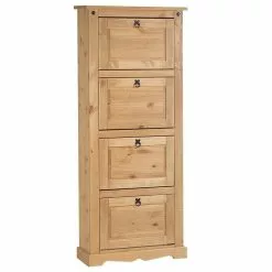 IDIMEX Schuhschrank TEQUILA, Kiefer Massiv, Mit 4 Klappen, Mexiko