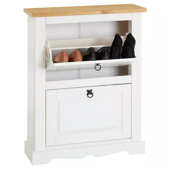 IDIMEX Schuhkipper TEQUILA, Kiefer Massiv, Weiß/braun, Mit 2 Klappen, Mexiko 3 IDIMEX Schuhkipper TEQUILA, Kiefer Massiv, Weiß/braun, Mit 2 Klappen, Mexiko