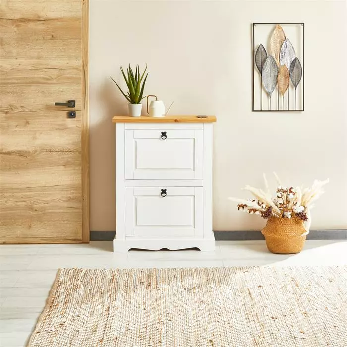 IDIMEX Schuhkipper TEQUILA, Kiefer Massiv, Weiß/braun, Mit 2 Klappen, Mexiko 4 IDIMEX Schuhkipper TEQUILA, Kiefer Massiv, Weiß/braun, Mit 2 Klappen, Mexiko – Bild 2