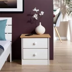 IDIMEX Nachttisch RONDO Aus Kiefer Mit 2 Schubladen, In Weiß/braun -Möbelgeschäft 8210 A0 N1
