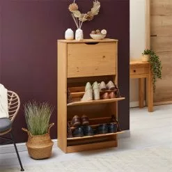 IDIMEX Schuhschrank BASIL Mit 3 Kipper In Braun, Kiefer Massiv -Möbelgeschäft 84003 A0 1N