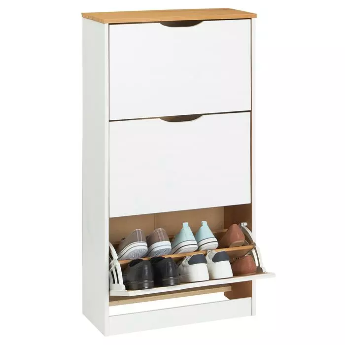 IDIMEX Schuhschrank BASIL Mit 3 Kipper In Weiß/braun, Kiefer Massiv 3 IDIMEX Schuhschrank BASIL Mit 3 Kipper In Weiß/braun, Kiefer Massiv