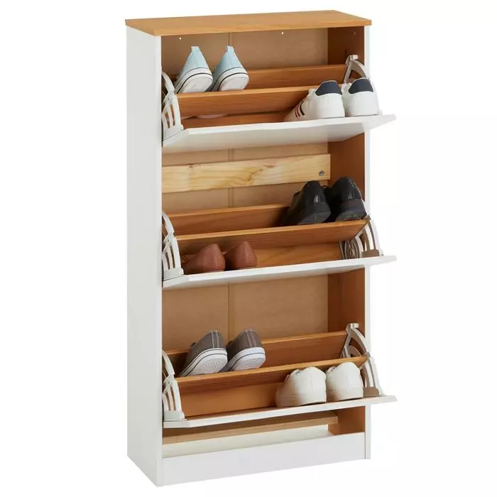 IDIMEX Schuhschrank BASIL Mit 3 Kipper In Weiß/braun, Kiefer Massiv 5 IDIMEX Schuhschrank BASIL Mit 3 Kipper In Weiß/braun, Kiefer Massiv – Bild 3