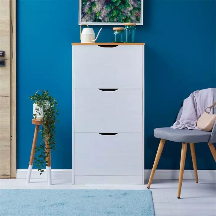 IDIMEX Schuhschrank BASIL Mit 3 Kipper In Weiß/braun, Kiefer Massiv 4 IDIMEX Schuhschrank BASIL Mit 3 Kipper In Weiß/braun, Kiefer Massiv – Bild 2