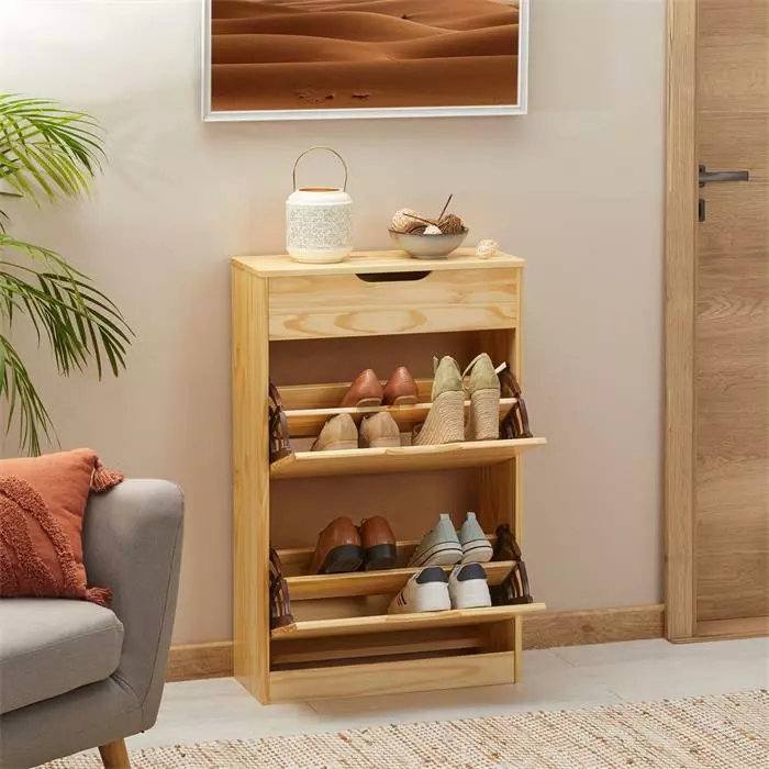 IDIMEX Schuhkipper BASIL Mit 2 Kipper Und In Natur, Kiefer Massiv 4 IDIMEX Schuhkipper BASIL Mit 2 Kipper Und In Natur, Kiefer Massiv – Bild 2