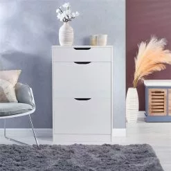 IDIMEX Schuhkipper BASIL Mit 2 Kipper Und 1 Schublade In Weiß, Kiefer Massiv -Möbelgeschäft 84007 A0 2N