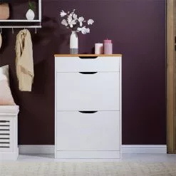 IDIMEX Schuhkipper BASIL Mit 2 Kipper In Weiß/braun, Kiefer Massiv -Möbelgeschäft 84009 A0 2N