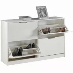 IDIMEX Schuhschrank BASIL Mit 2x2 Kippern In Weiß, Kiefer Massiv